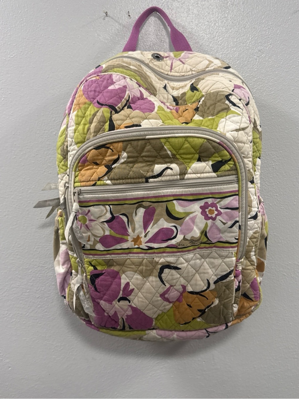 Vera Bradley Quilted Floral Backpack in Pink, Green & Tan